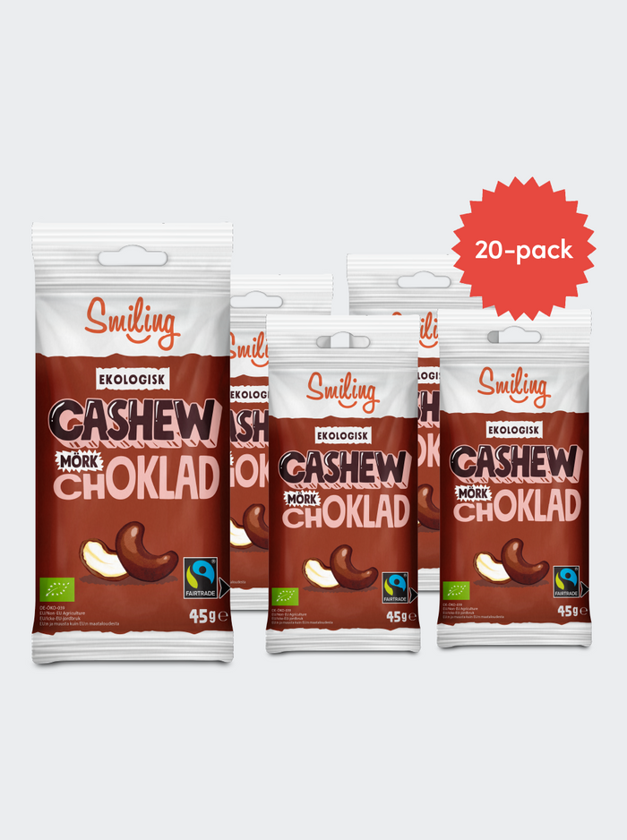 Smiling Cashew Mörk Choklad 45g 20-pack