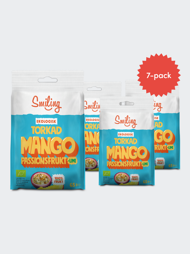 Smiling Torkad Mango/Passionsfrukt-Lime 7-pack
